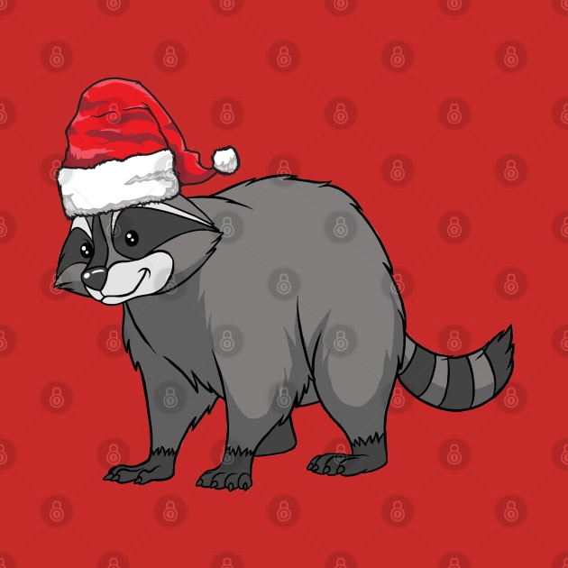 Santa Hat-Wearing Raccoon Funny Christmas Holiday by Contentarama