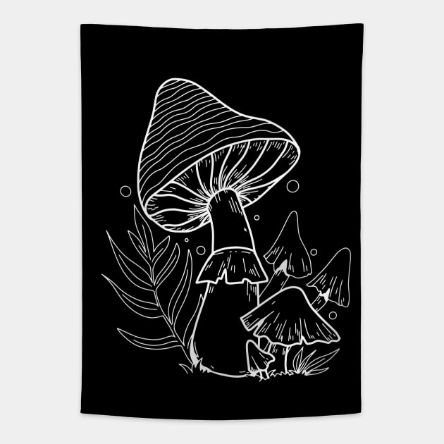 Line Art Design Mushroom Tapestry by Promen Shirts