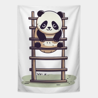 Panda Stuck On A Ladder. Kawaii Cute Panda Tapestry