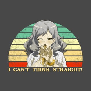 I Can't Think Straight - Lesbian Anime Pun - Retro Sunset T-Shirt