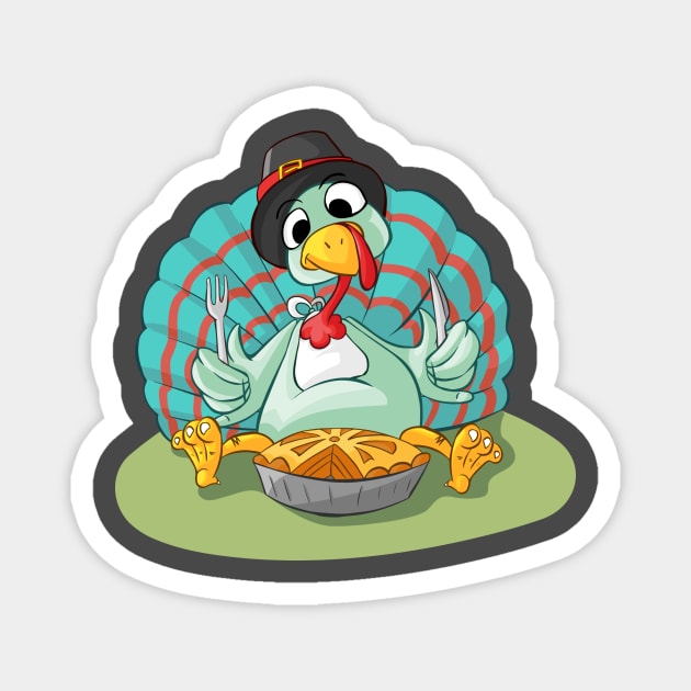 Funny Turkey Thanksgiving T shirt,Funny Turkey Eating Pie Shirt Magnet by Fun and Cool Tees