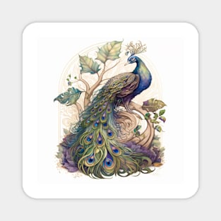 Nouveau Watercolor Peacock Magnet