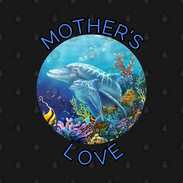 Mother and baby dolphin Coral reef Hawaii by Coreoceanart