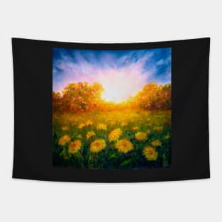 Dandelion field at sunset Tapestry