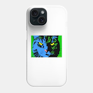 ANGRY CAT POP ART - BLUE GREEN YELLOW BLACK Phone Case