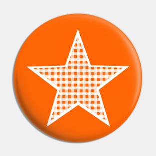 Orange and White Gingham Star Pin