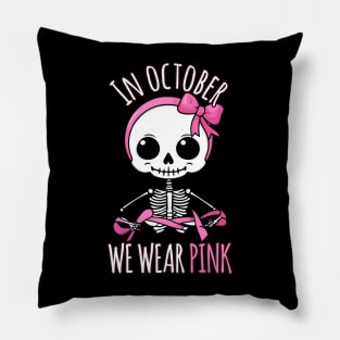 Kawaii Cute Pink Skeleton - Breast Cancer Awareness Halloween Design Pillow