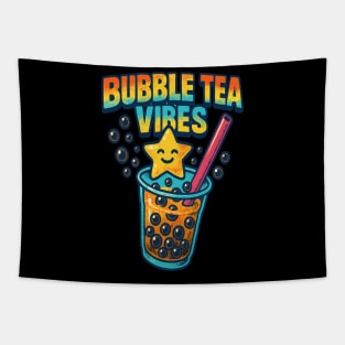 Bubble Tea Vibes Cute Cartoon Drink Art Tapestry