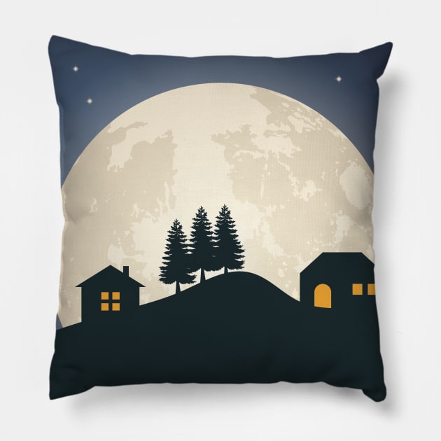 Full moon over the hill Pillow by mouze_art