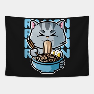 Cat Ramen Bowl Kawaii Neko Anime Japanese Noodles design Tapestry