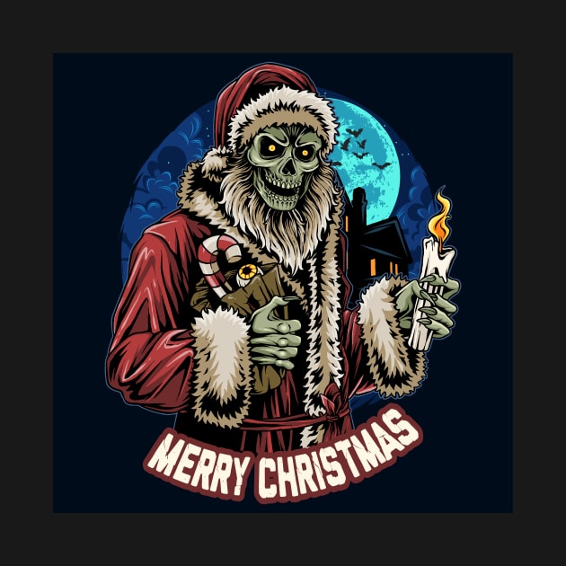 christmas-santa-claus-skull-zombie-holding-candle-midnight by windhamshop