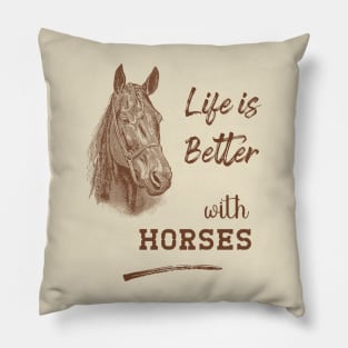 Horse Lover Saying with Horsehead Illustration Pillow