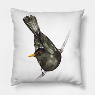 Blackbird watercolor Pillow