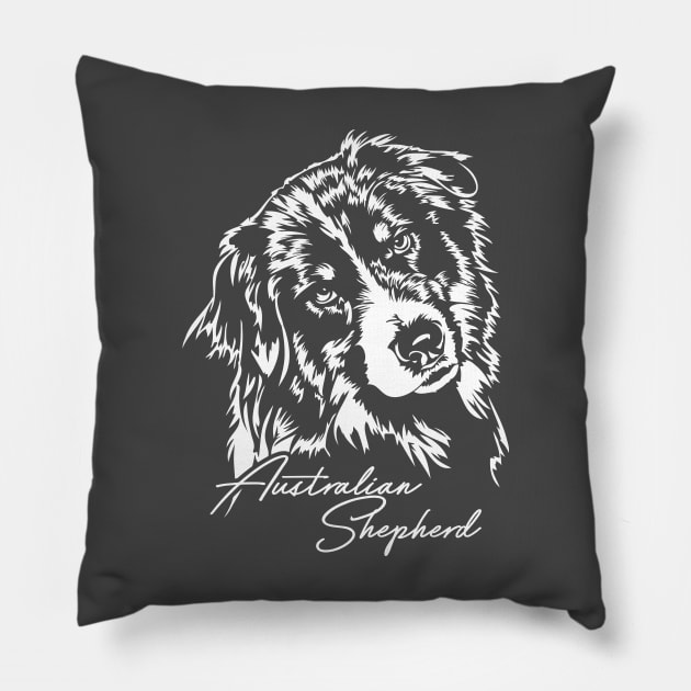 Australian Shepherd Aussie dog portrait Pillow by wilsigns