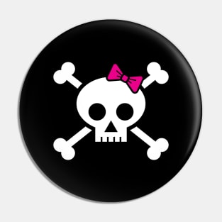 Female pirate skull and bones with pink ribbon hair bow Pin