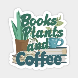 Books Plants And Coffee, Retro Magnet