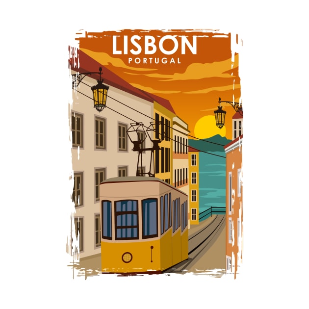 Lisbon Portugal Vintage Minimal Travel Poster by jornvanhezik