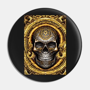 Skull With Gold Ornaments | Gold Skull Artwork | Armored Skull | Dystopian Skull Pin