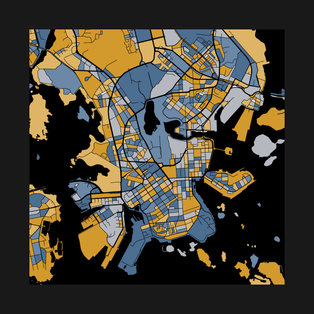 Helsinki Map Pattern in Blue & Gold by PatternMaps