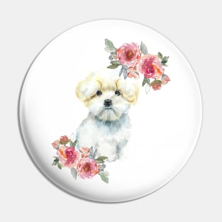 Cute Maltese Puppy Watercolor Art Pin