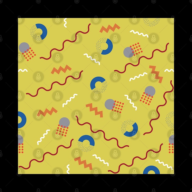 Yellow 80s Memphis Geometric Abstract Shapes Postmodern Pattern by BillingtonPix