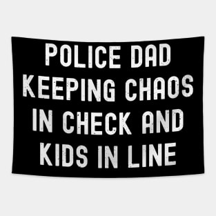 Police Dad Keeping Chaos in Check and Kids in Line Tapestry