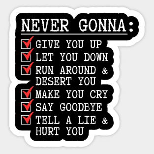 Rick Astley Never Gonna Give You Up Sticker for Sale by lukew30