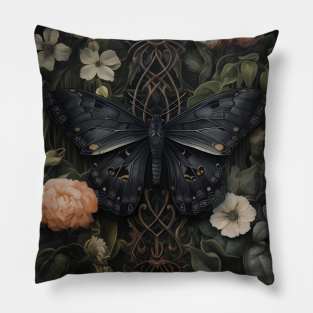 gothic botanical moth black Pillow