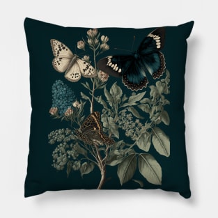 Cottagecore Moths and Butterflies | Sage Green and Teal Pillow