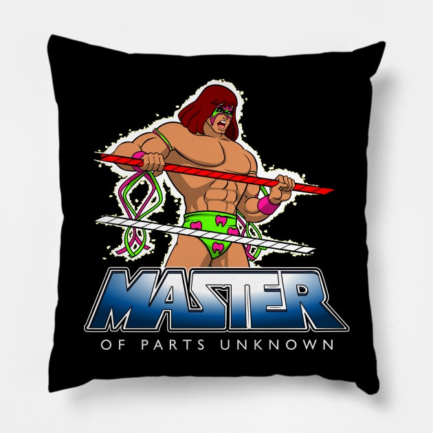 Master of Parts Unknown Pillow by boltfromtheblue