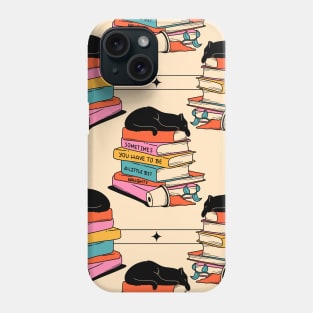 Books and Plant Black Cat Pattern in beige Phone Case