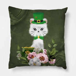 Happy st. patrick’s day, cute little cat and flowers Pillow