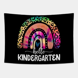 Hello Kindergarten Teacher Leopard Rainbow Back To School Tapestry