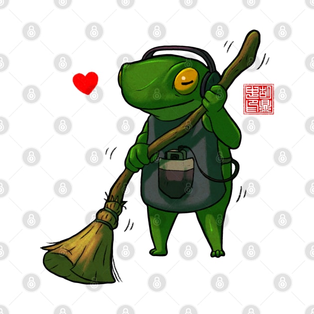 sweeping housecleaning frog by DingHuArt