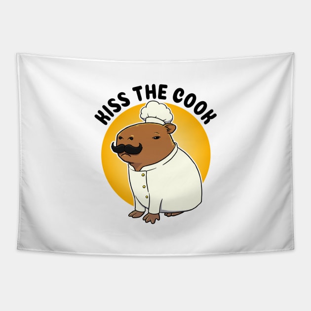 Kiss the Cook Capybara Chef Tapestry by capydays