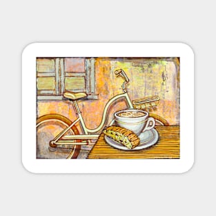 Cream Electra Town bicycle with cappuccino and biscotti Magnet