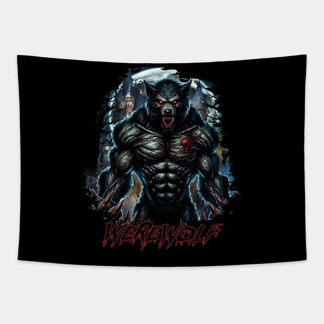 Moonlit Terror: Beware the Werewolf's Howl Tapestry by The Wolf and the Butterfly