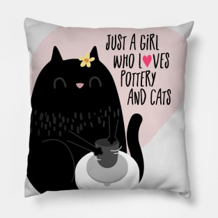 A girl who loves pottery and cats Pillow