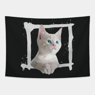 Green Eyes White Kitten Tapestry