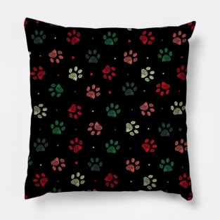 Christmas colored paw print Pillow