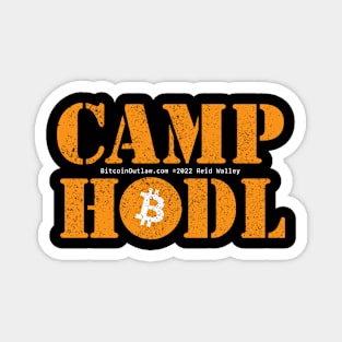 Camp Hodl Orange Stencil Font with Orange Bitcoin Logo Magnet