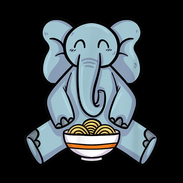 Cute Kawaii Elephant eating Japanese Food Ramen Noodles by jordanfaulkner02