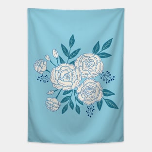 Delicate roses - White on turquoise background Tapestry