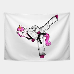 Cartoon unicorn does hapkido Tapestry