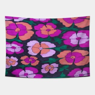 Pink Orange and Black Summer Floral Print Tapestry