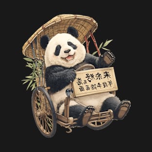 Panda Pulling A Japanese Rickshaw - Panda Bear Japanese T-Shirt