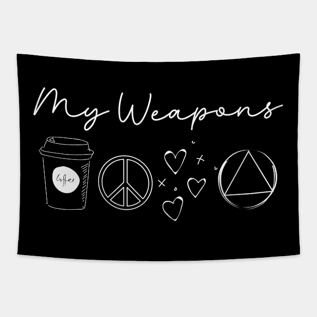 My Weapons In Sobriety: coffee, peace, love, and AA Tapestry by SOS@ddicted