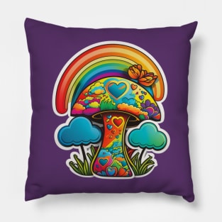 Groovy Psychedelic Mushrooms in Purple Pillow