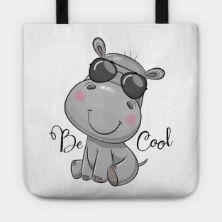 Cute grey hippo with glasses Tote