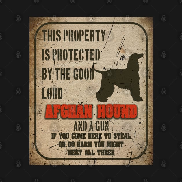 Afghan Hound Silhouette Vintage Humorous Guard Dog Warning Sign by Sniffist Gang